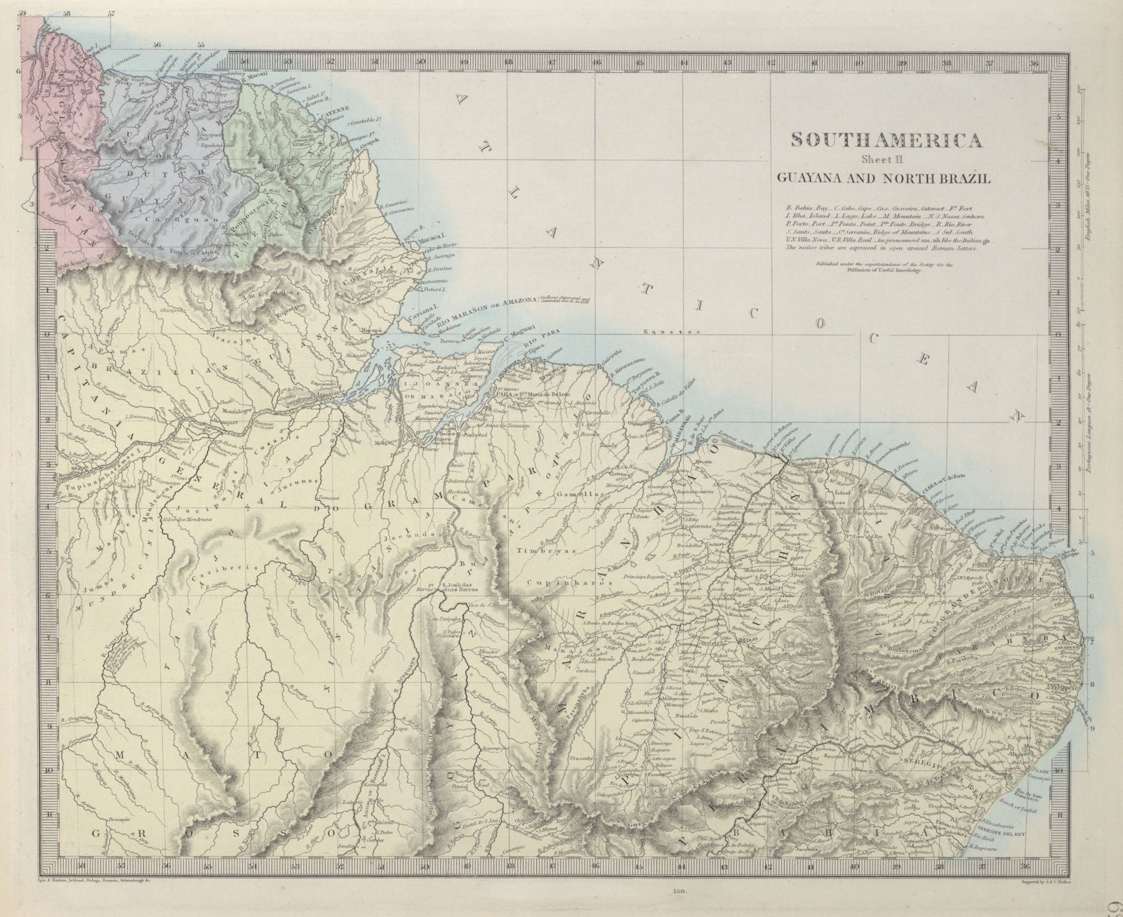 AMAZONIA. Showing Indian tribes. Guyana Surinam Brazil. Recife. SDUK 1857 map